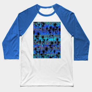 BLUE Tropical Palm Trees Baseball T-Shirt